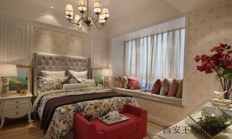 唯美田园风格卧室飘窗设计装潢图