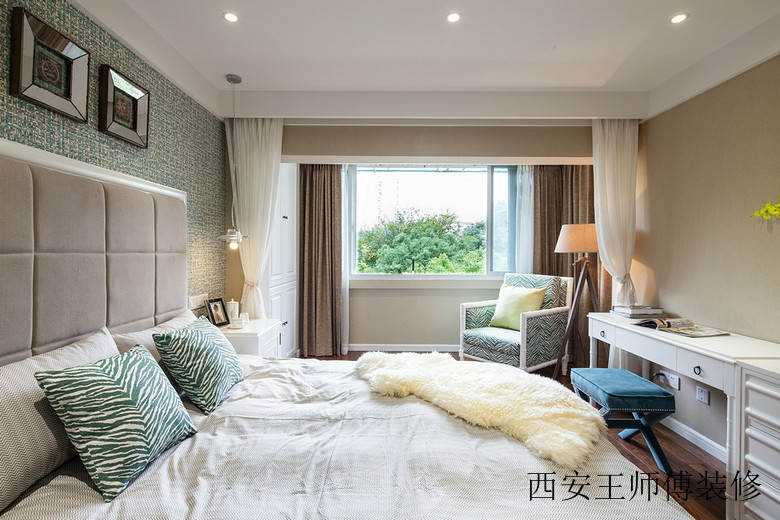 时尚简约美式风格卧室帷幔隔断效果图