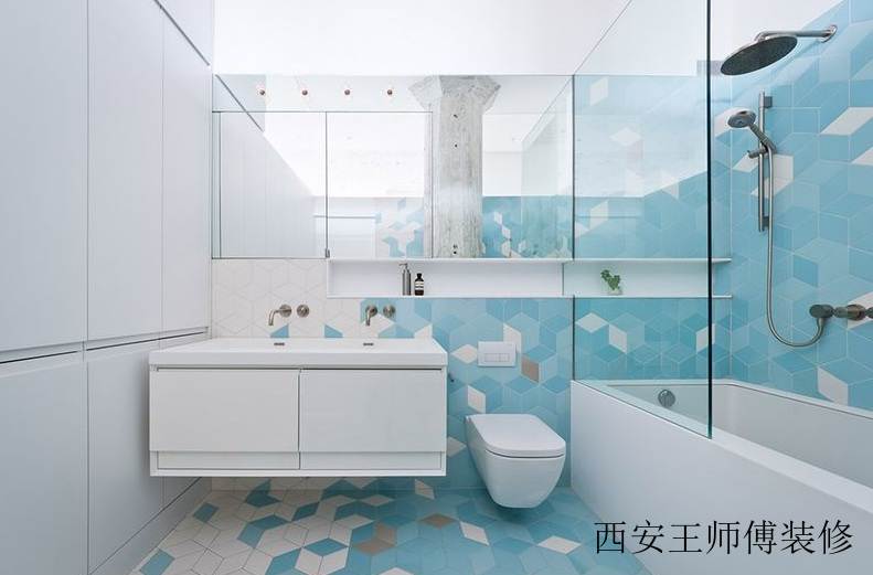 蓝白清凉简约卫生间装潢欣赏图