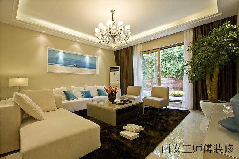 清新舒适现代客厅沙发照片墙效果图