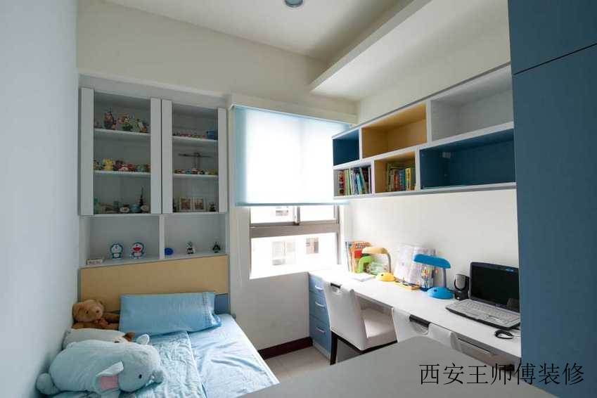 清爽现代儿童房书房一体效果图
