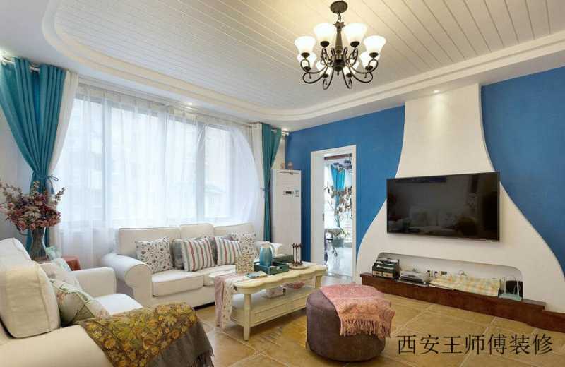 地中海风格客厅电视背景墙设计装修图
