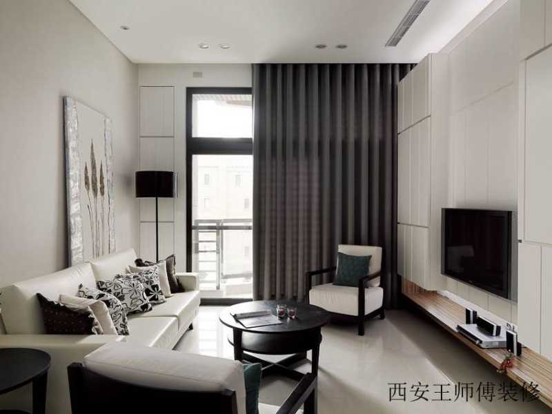 现代简约客厅 深灰色窗帘装饰图