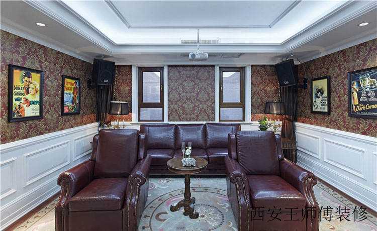 美式设计别墅室内真皮沙发装饰