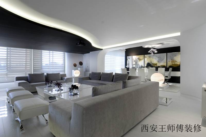 黑白现代简约客厅吊顶设计