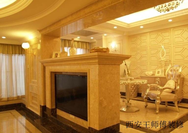 金碧辉煌欧式风格大理石背景墙隔断设计