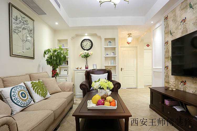 简约复古美式设计风格客厅背景墙案例图