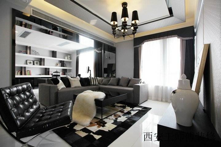 时尚黑白摩登现代客厅装修展示图