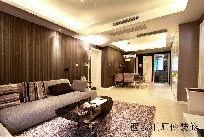 含蕴现代暗色调三居装潢效果图