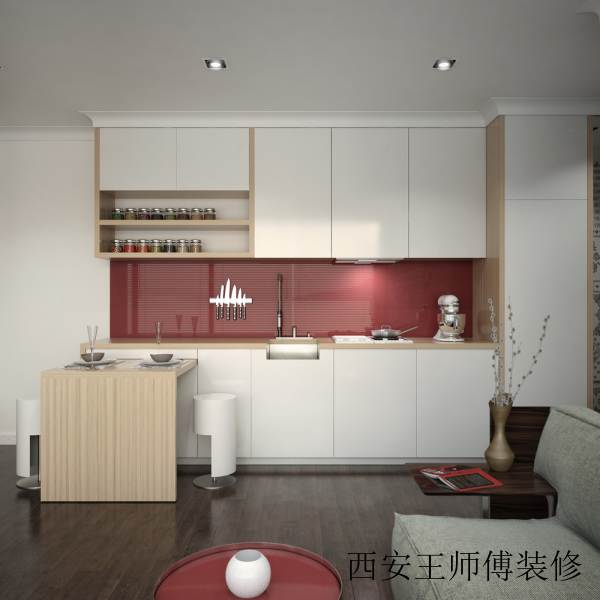 简洁现代厨房红色背景墙效果图