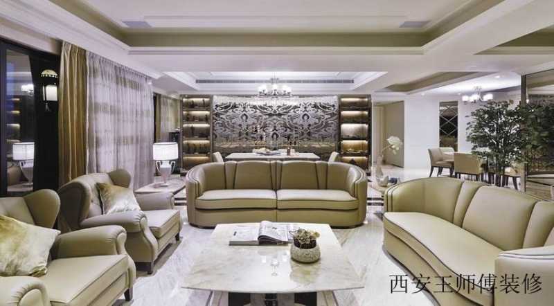时尚新古典皮艺沙发客厅效果图
