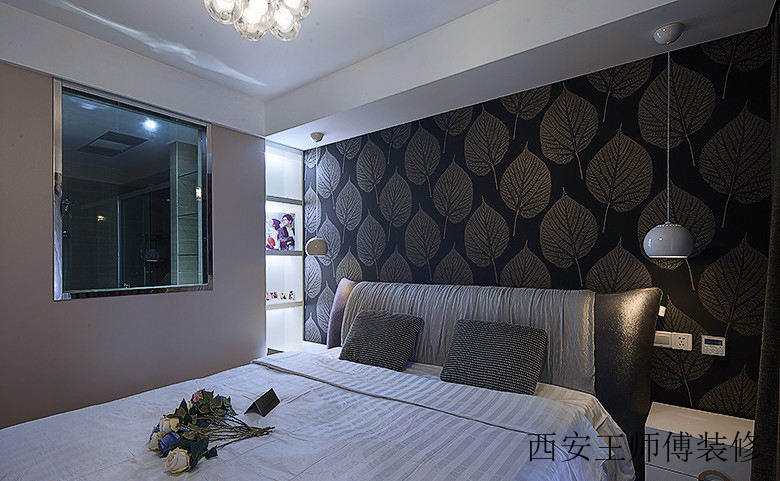 沉稳现代卧室墙纸装饰图