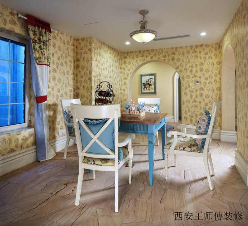 浪漫自然地中海风格餐厅拱门隔断设计效果图