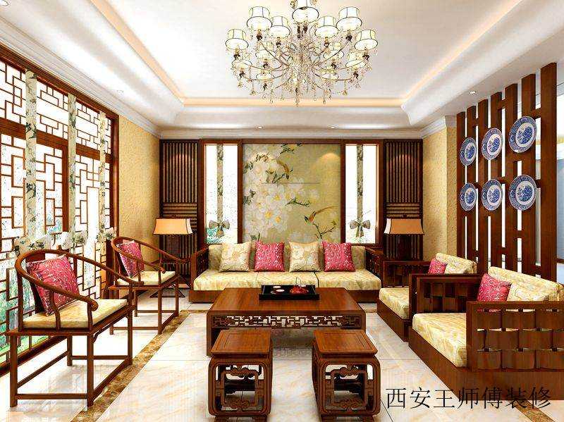 高档豪华中式别墅客厅装饰图