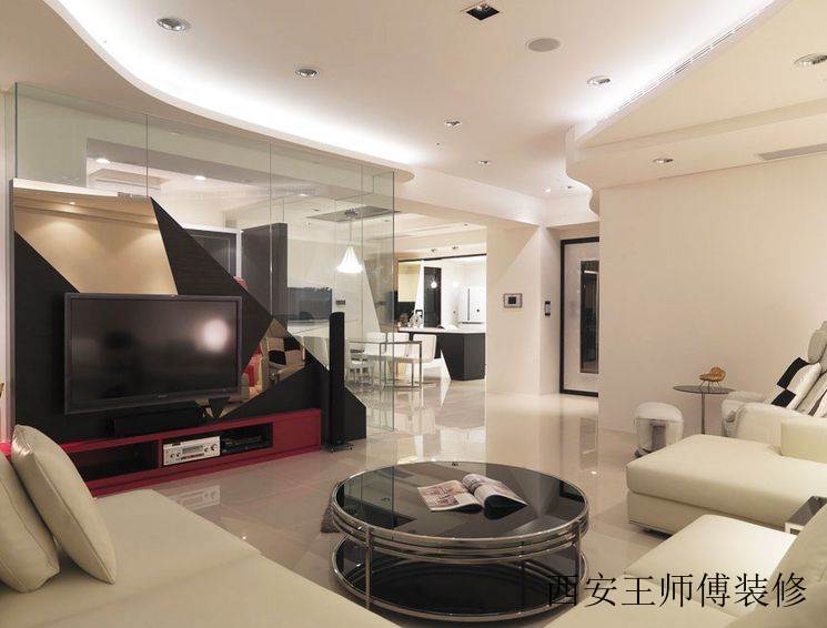 黑白时尚现代客厅局部效果图