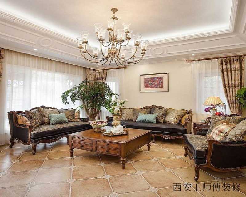 美式乡村别墅客厅家具装饰图