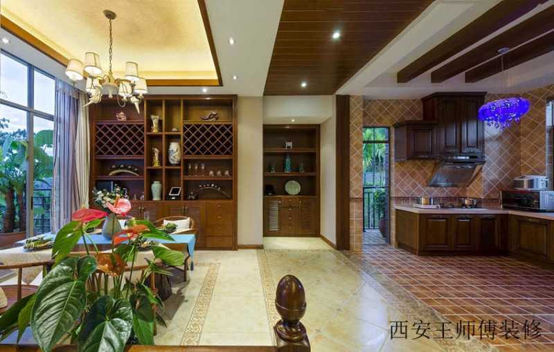 东南亚稳重豪华别墅餐厨房隔断装饰图