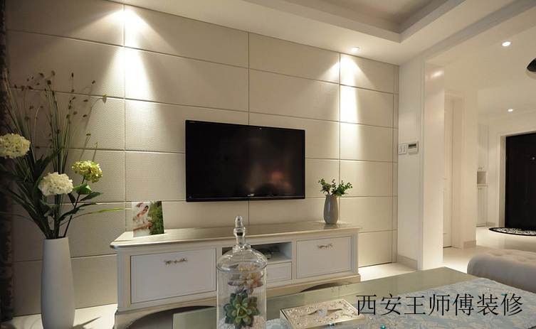 清新北欧风格三居室内瓷砖电视背景装饰图