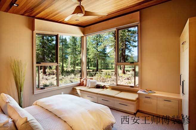暖咖色森系美式飘窗柜设计图