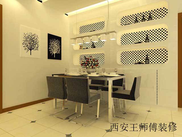 摩登简洁餐厅 黑白马赛克背景墙效果图