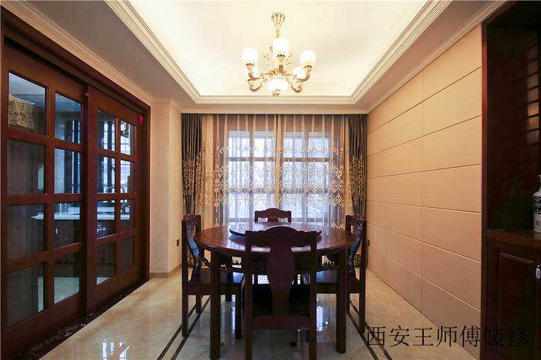 庄重高雅中西新古典混搭餐厅隔门设计效果图