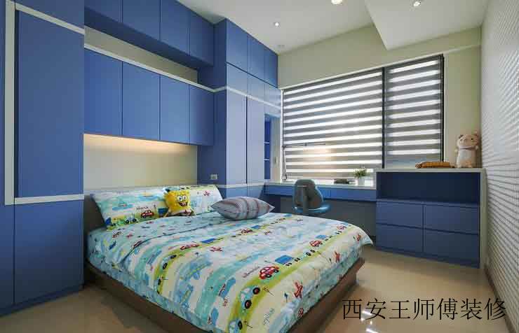 靓丽简约时尚儿童房蓝色整体橱柜订制效果图