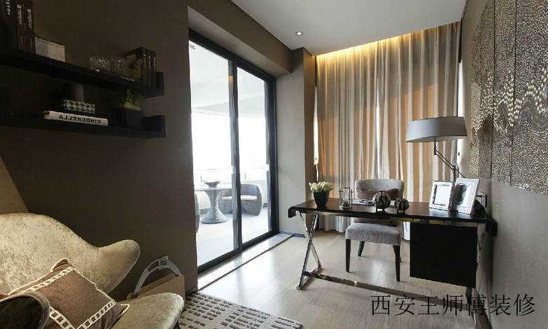 文静素雅现代书房隔断玻璃移门装饰图