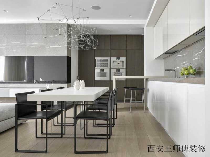 简约现代设计餐厅白色大理石餐桌装饰图