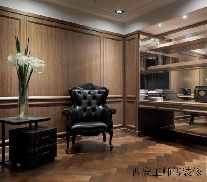 咖色系复古美式设计休闲区效果图