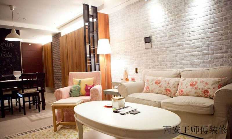 简约宜家三居客厅白色文化砖背景墙装修效果图