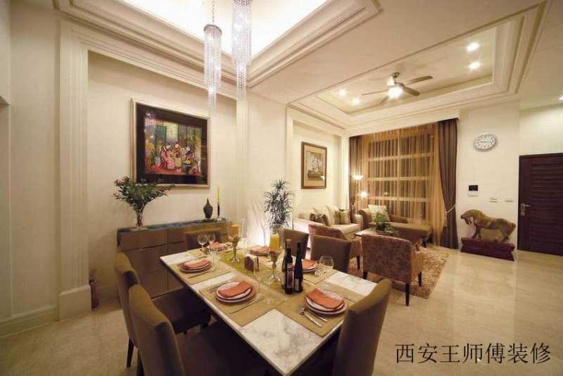 家装美式餐客厅吊顶效果图