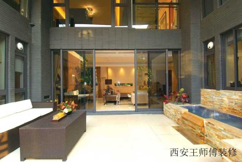 现代豪华别墅室外庭院喷池设计