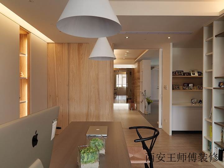 时尚现代书房原木背景墙设计