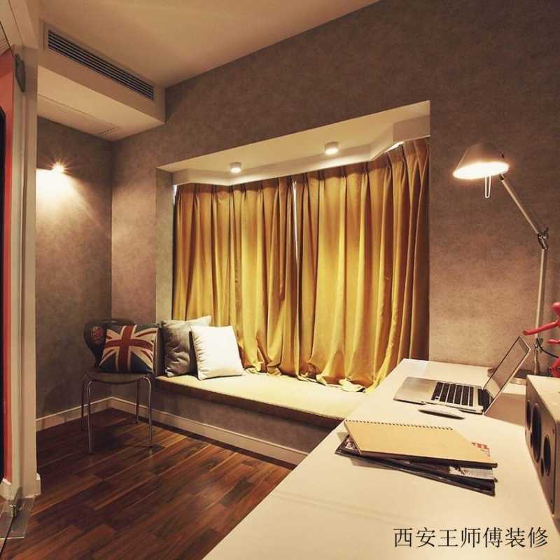 混搭风格书房飘窗窗帘装饰图