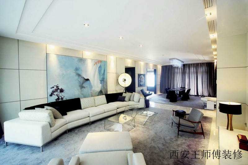现代中式设计 客餐厅一体吊顶效果图
