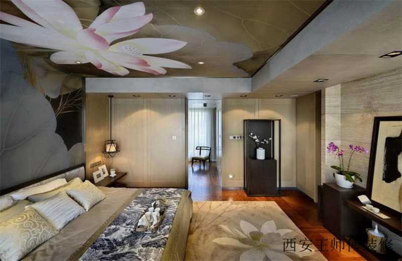 卧室荷花吊顶中式风格装修效果图