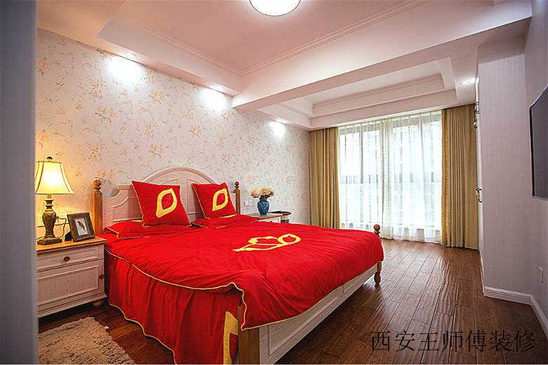 红色喜庆美式卧室装饰2015吊顶隔断效果图