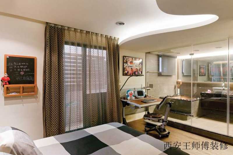 现代混搭儿童房 玻璃隔断装修图