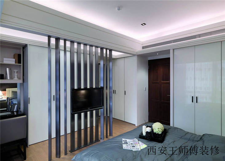 简约卧室铁艺电视墙隔断效果图
