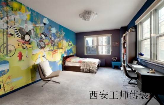 时尚混搭卧室 手绘涂鸦背景墙欣赏