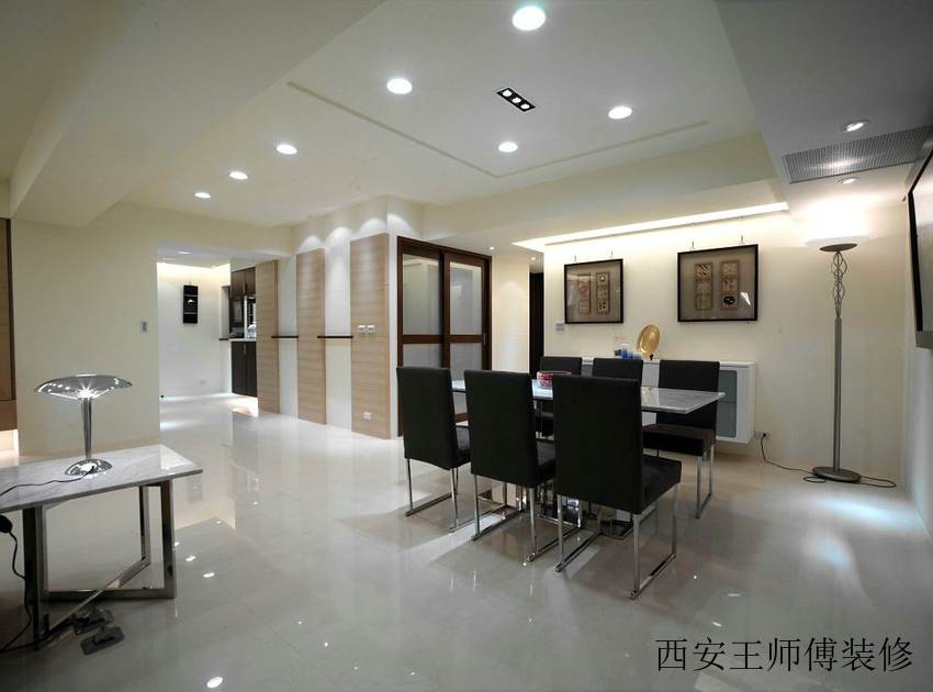现代设计风格餐厅六人桌布置效果图