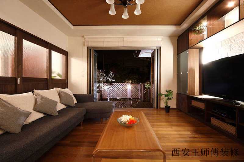 和风日式现代风格开放式客厅设计装修案例图