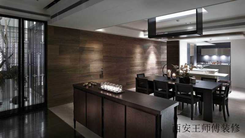 现代中式餐厅黑色餐桌椅装饰图