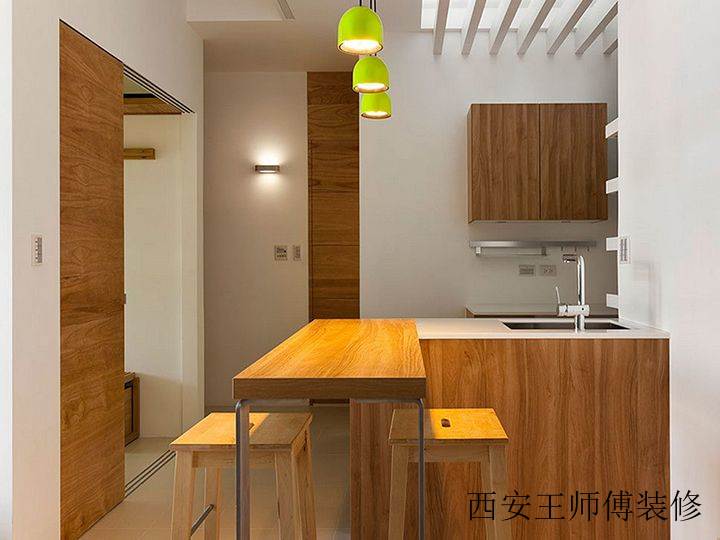 清新原木北欧风格厨房吧台设计装修案例图