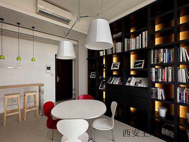 简洁北欧书房黑色书架装饰案例图