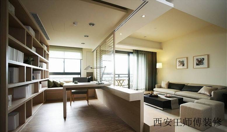 家装客厅书房简约日式原木隔断装饰图