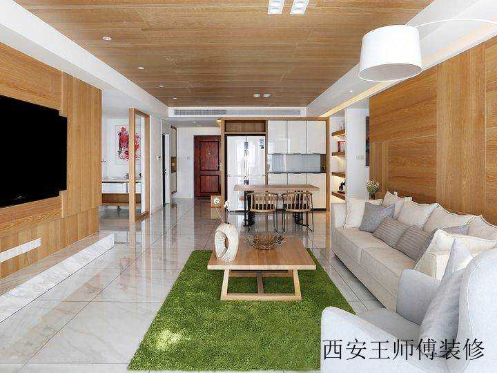 原木简约宜家风格客厅全景效果图