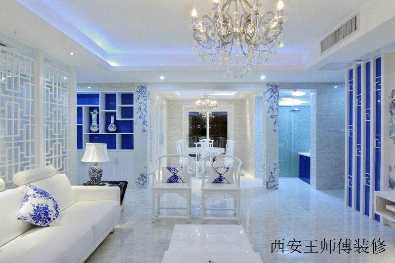 蓝白清凉中式青花瓷家居博古架设计装修图