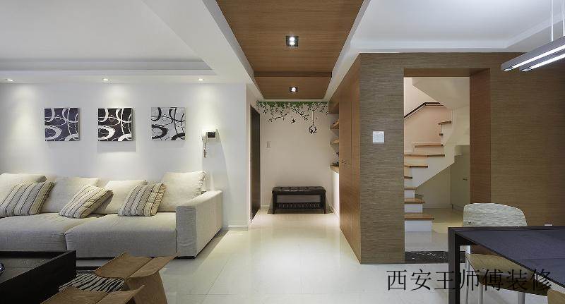 唯美精致简约设计复式过道实木吊顶效果图