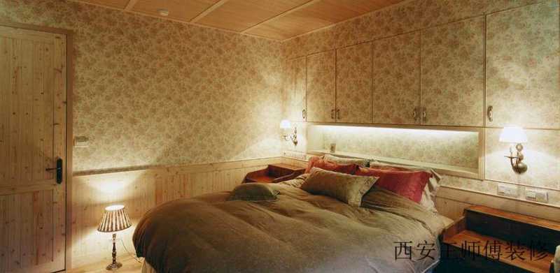 朴素美式田园卧室墙纸装饰效果图